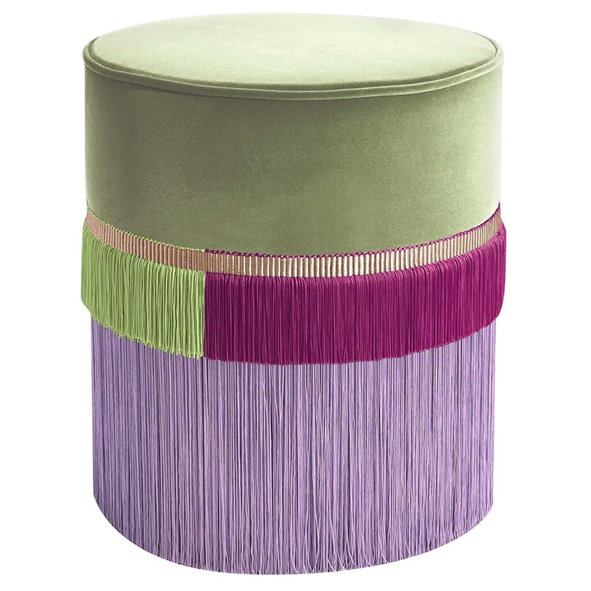 Green and Fuchsia Couture Geometric Line Pouf For Sale