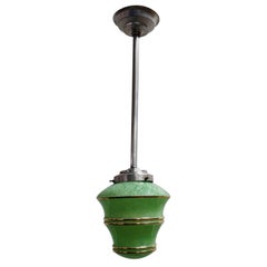 Green and Gold Art Deco Pendant Light with Crackle Glass, 1930s