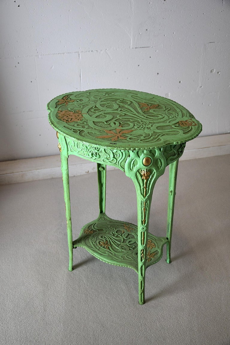 Green and Gold Art Nouveau Cast Iron Side Table For Sale at 1stDibs