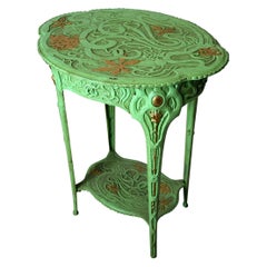 Antique Green and Gold Art Nouveau Cast Iron Side Table