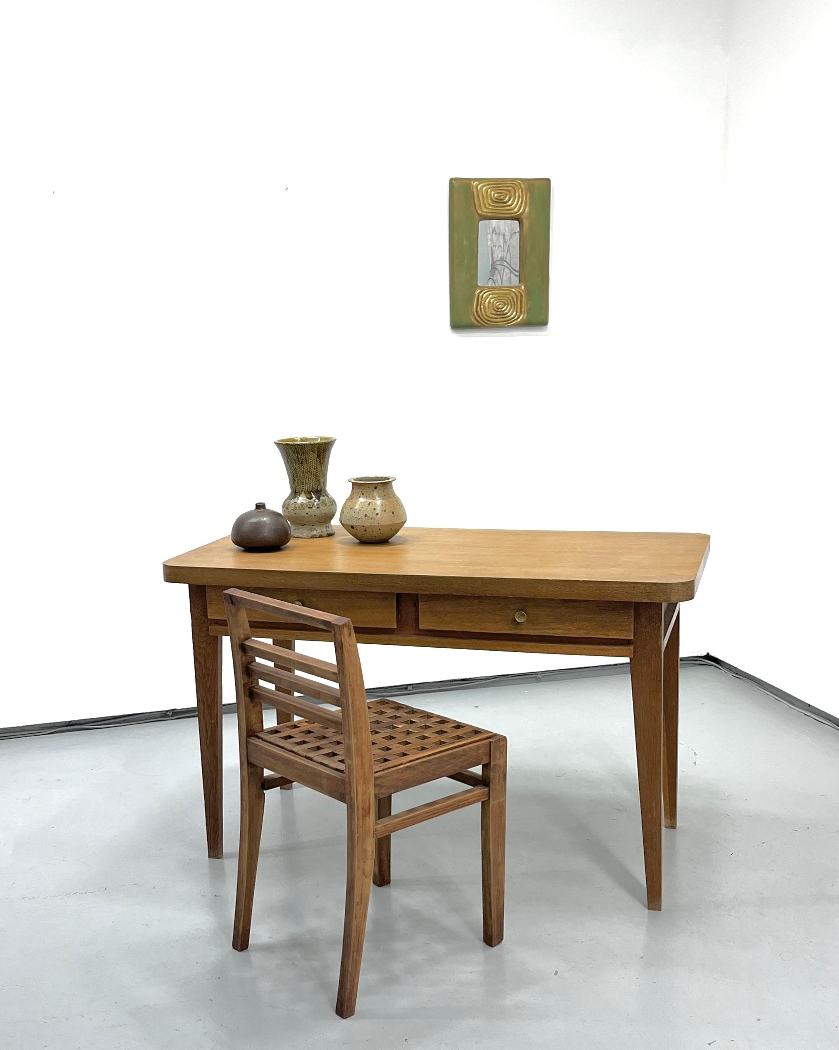 Miroir en céramique verte et dorée d'Alice Colonieu, milieu du XXe siècle Excellent état - En vente à PARIS, FR