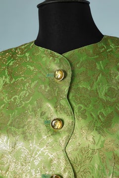 Green and gold cocktail skirt -suit in silk brocade Ungaro Parallèle