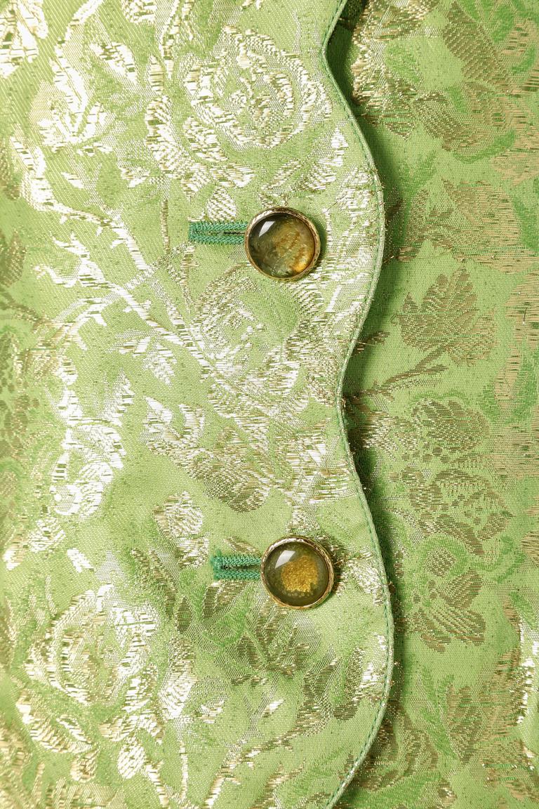 Green and gold cocktail skirt -suit in silk brocade Ungaro Parallèle  In Excellent Condition For Sale In Saint-Ouen-Sur-Seine, FR