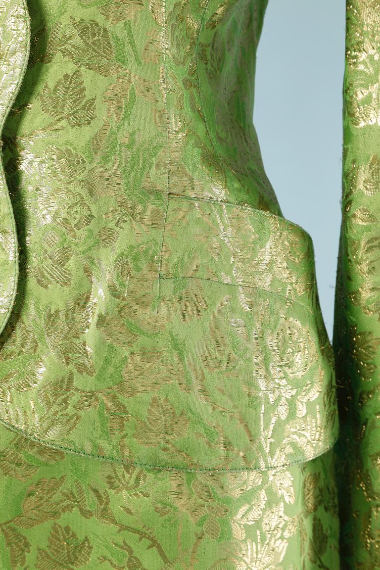 Green and gold cocktail skirt -suit in silk brocade Ungaro Parallèle  For Sale 1