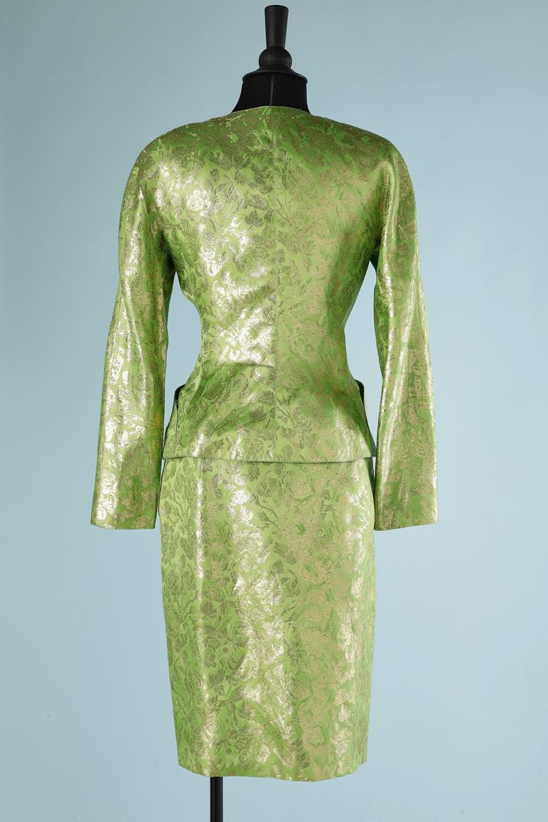Green and gold cocktail skirt -suit in silk brocade Ungaro Parallèle For Sale 3