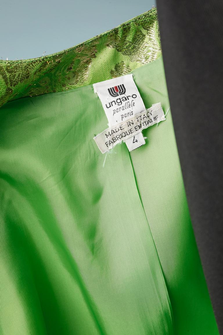 Green and gold cocktail skirt -suit in silk brocade Ungaro Parallèle For Sale 4