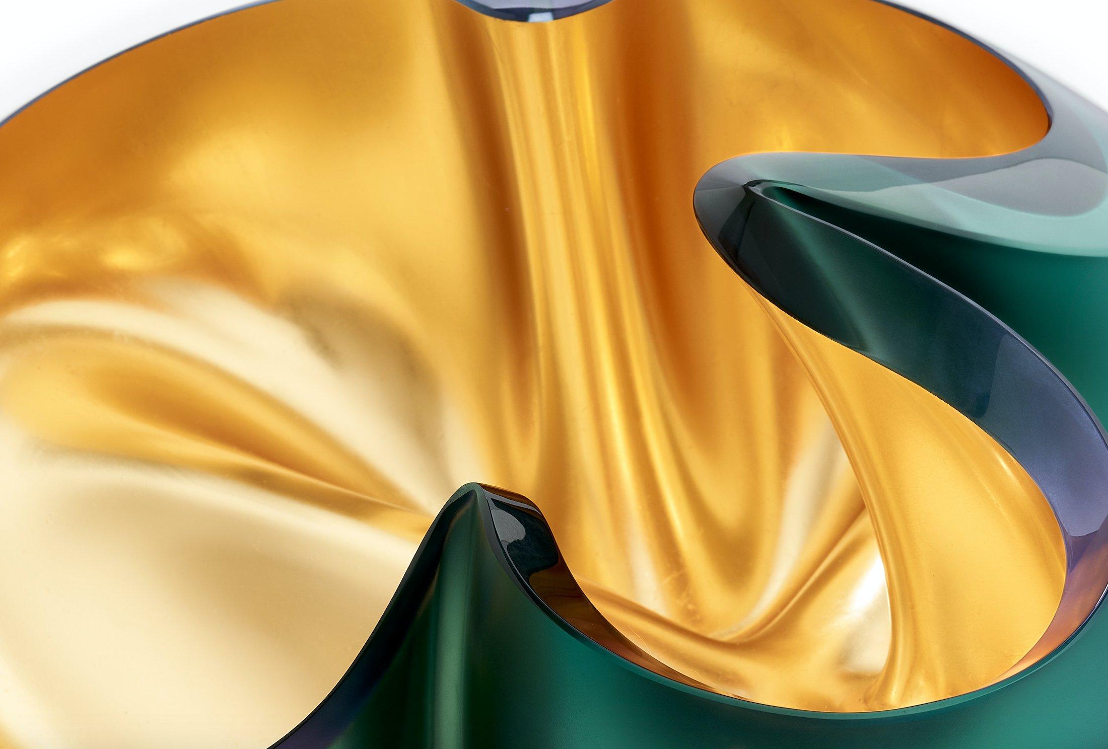 Green and Gold Contemporary Glass Sculpture, Barbara Nanning In New Condition For Sale In New York, NY
