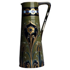 Antique Green and Gold Florian Ware Pitcher by William Moorcroft