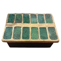 Green and Gold Glazed Ceramic Box by Mithé Espelt, France, 1956