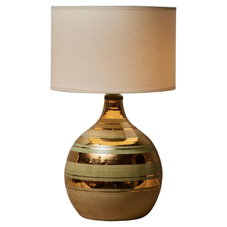 Green and Gold Glazed Ceramic Table Lamp by Georges Pelletier at 1stDibs