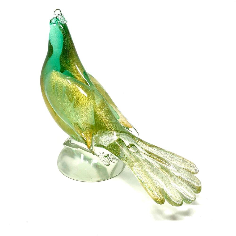 Green and Gold Italian Murano Art Glass Bird 5