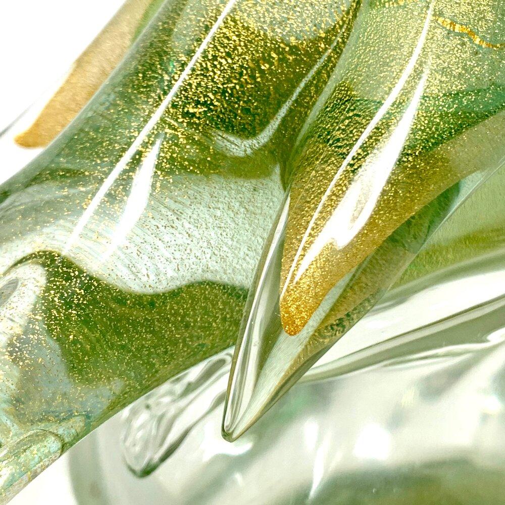 Green and Gold Italian Murano Art Glass Bird 7