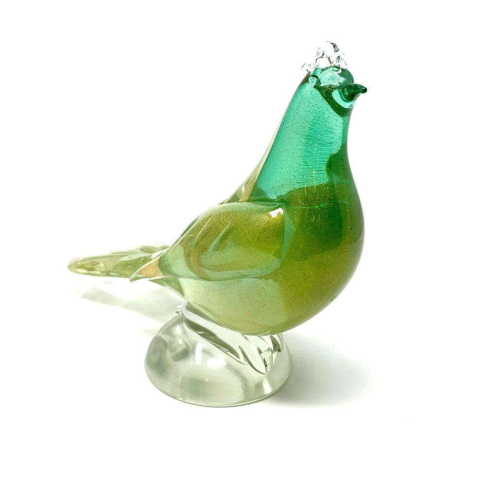 Green and Gold Italian Murano Art Glass Bird In Good Condition In Sacramento, CA