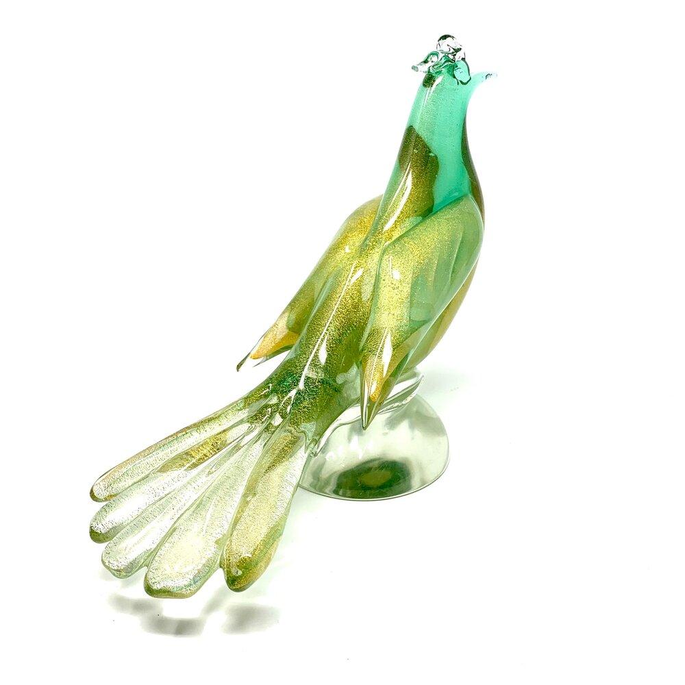 Green and Gold Italian Murano Art Glass Bird 2