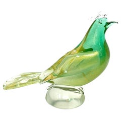 Green and Gold Italian Murano Art Glass Bird