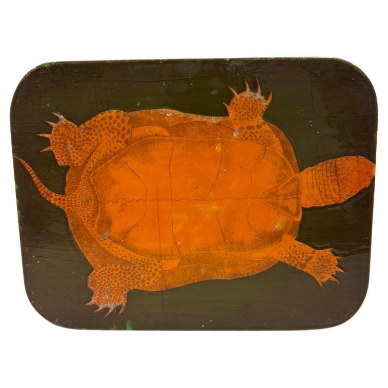 Green and Gold Lacquer Decoupage Turtle Box With Faux Tortoise Shell interior
