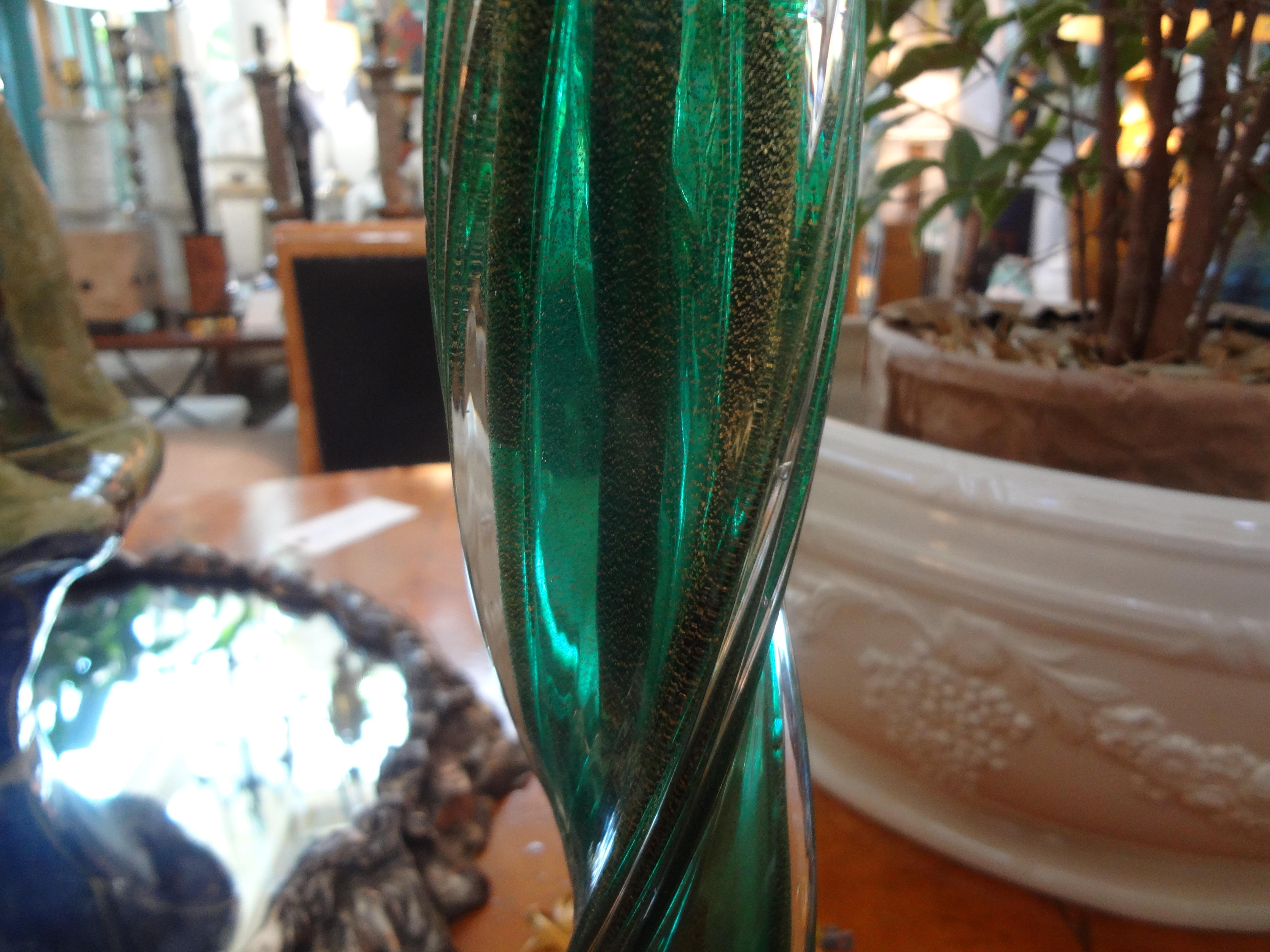 Mid-Century Modern Green and Gold Murano Glass Lamp by Barovier
