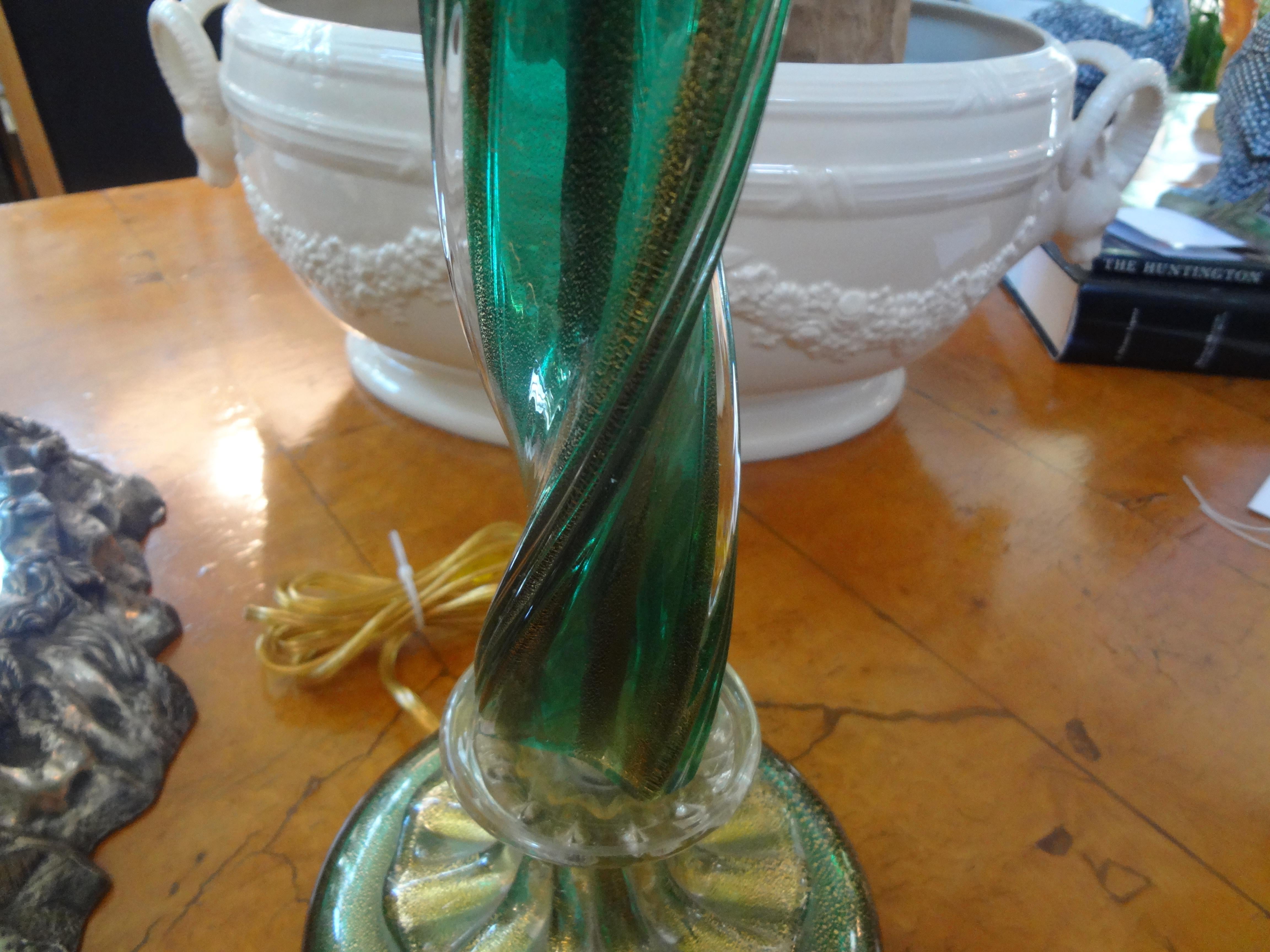 Green and Gold Murano Glass Lamp by Barovier In Good Condition In Houston, TX