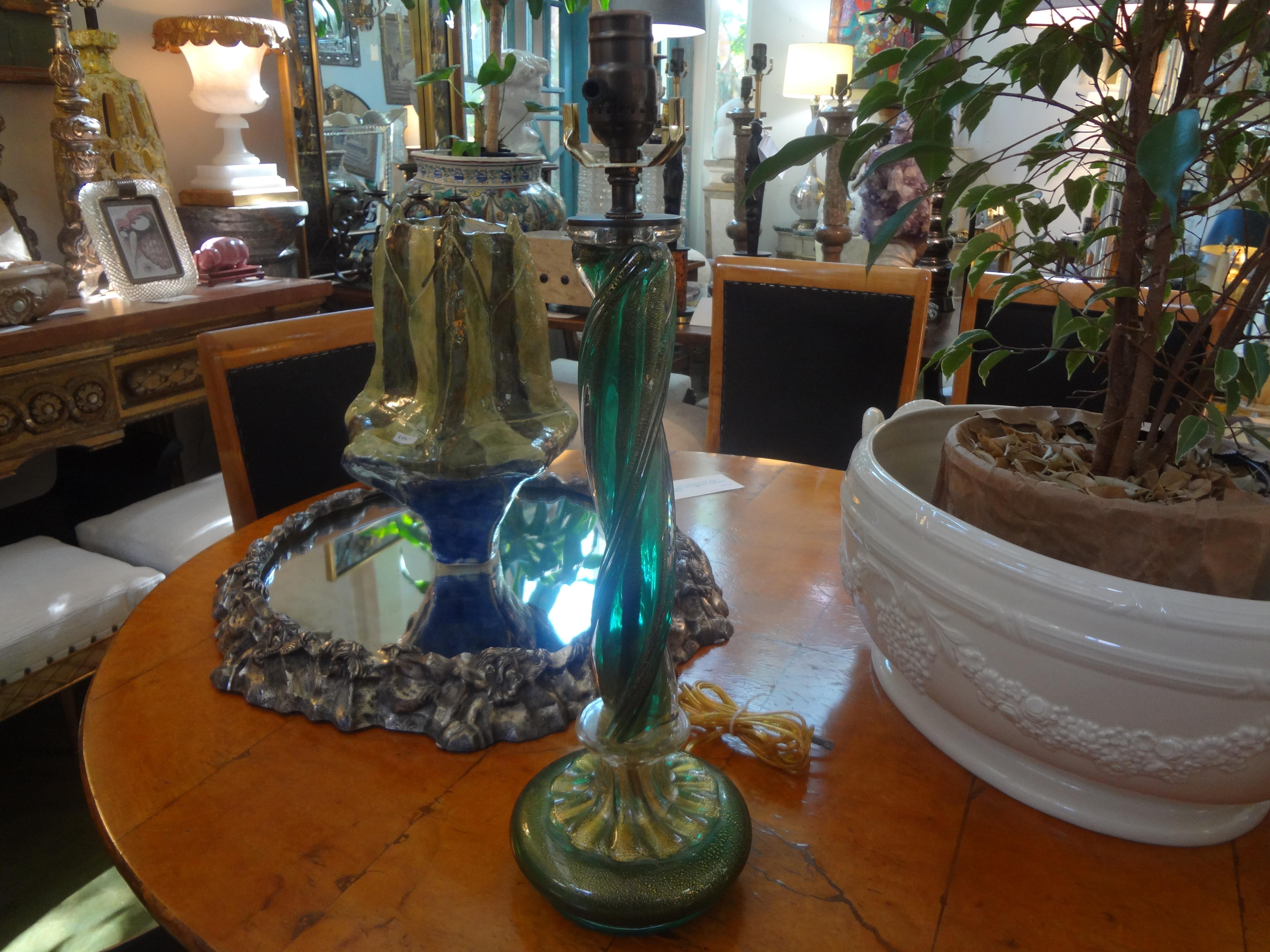 Mid-20th Century Green and Gold Murano Glass Lamp by Barovier