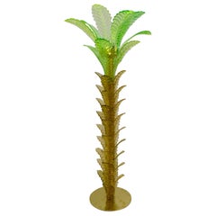 Green and Gold Murano Glass Palm Tree Floor Lamp, Brass Fittings, 1970s