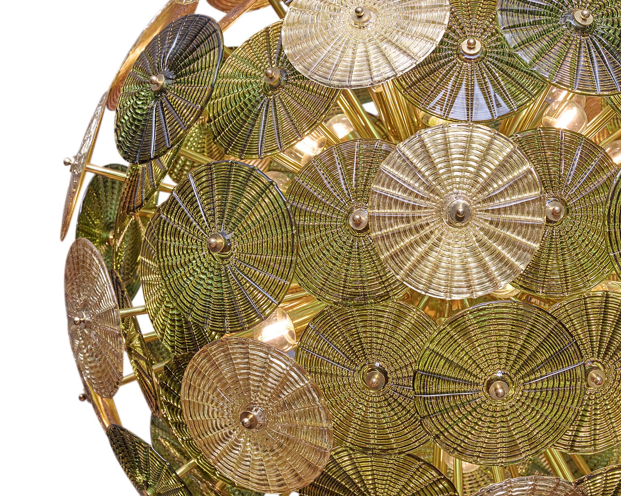 Italian Green and Gold Murano Glass Sputnik For Sale