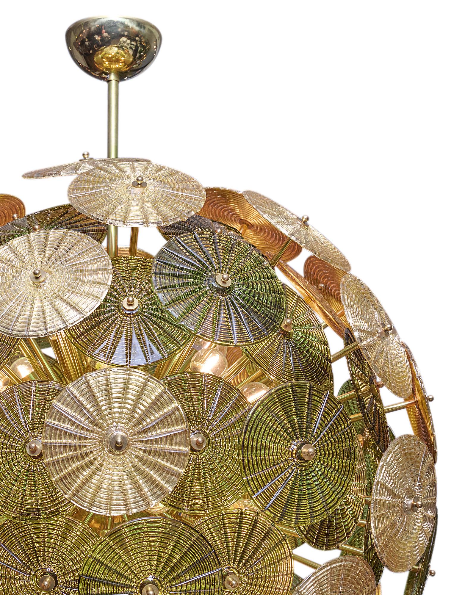 Green and Gold Murano Glass Sputnik In New Condition For Sale In Austin, TX