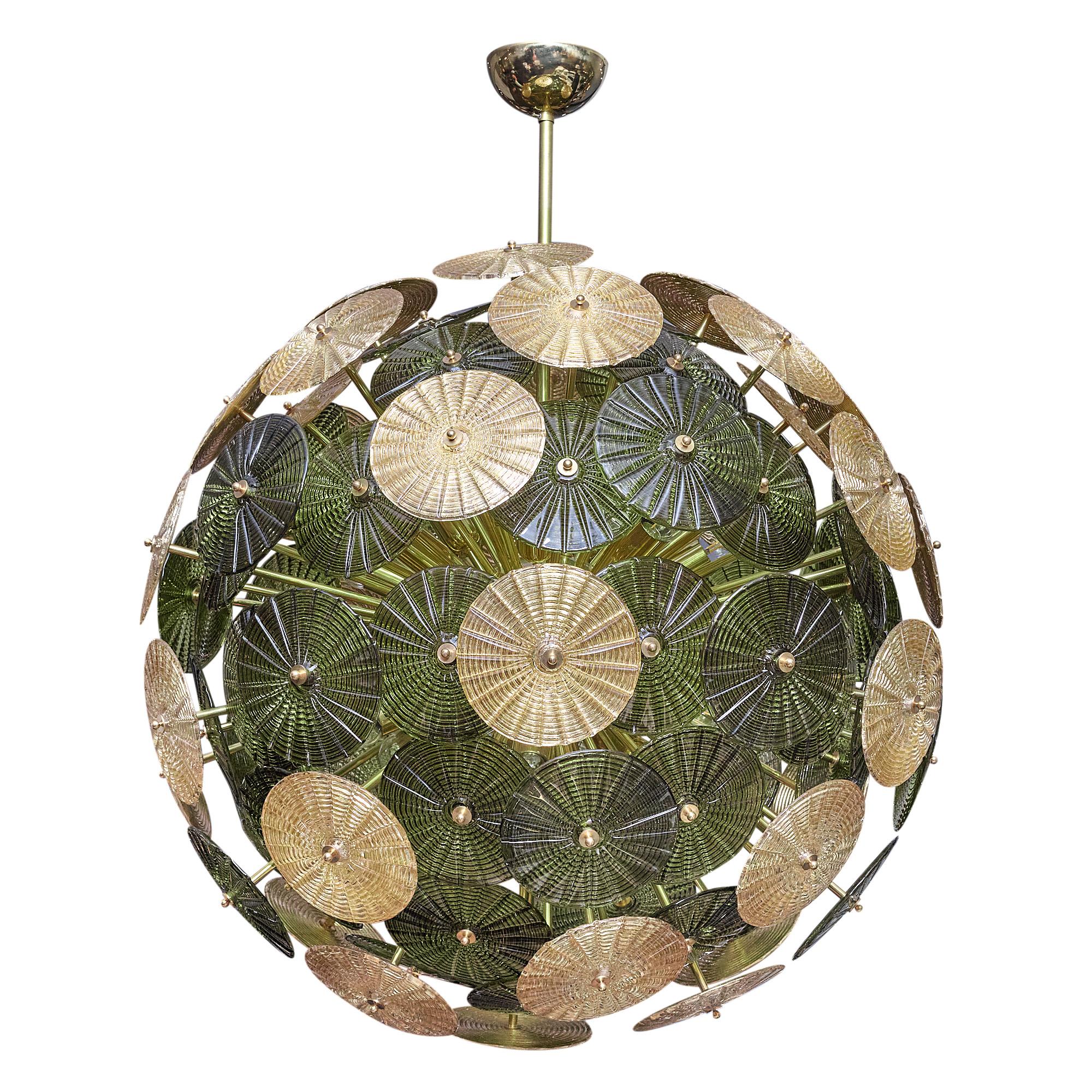 Contemporary Green and Gold Murano Glass Sputnik For Sale