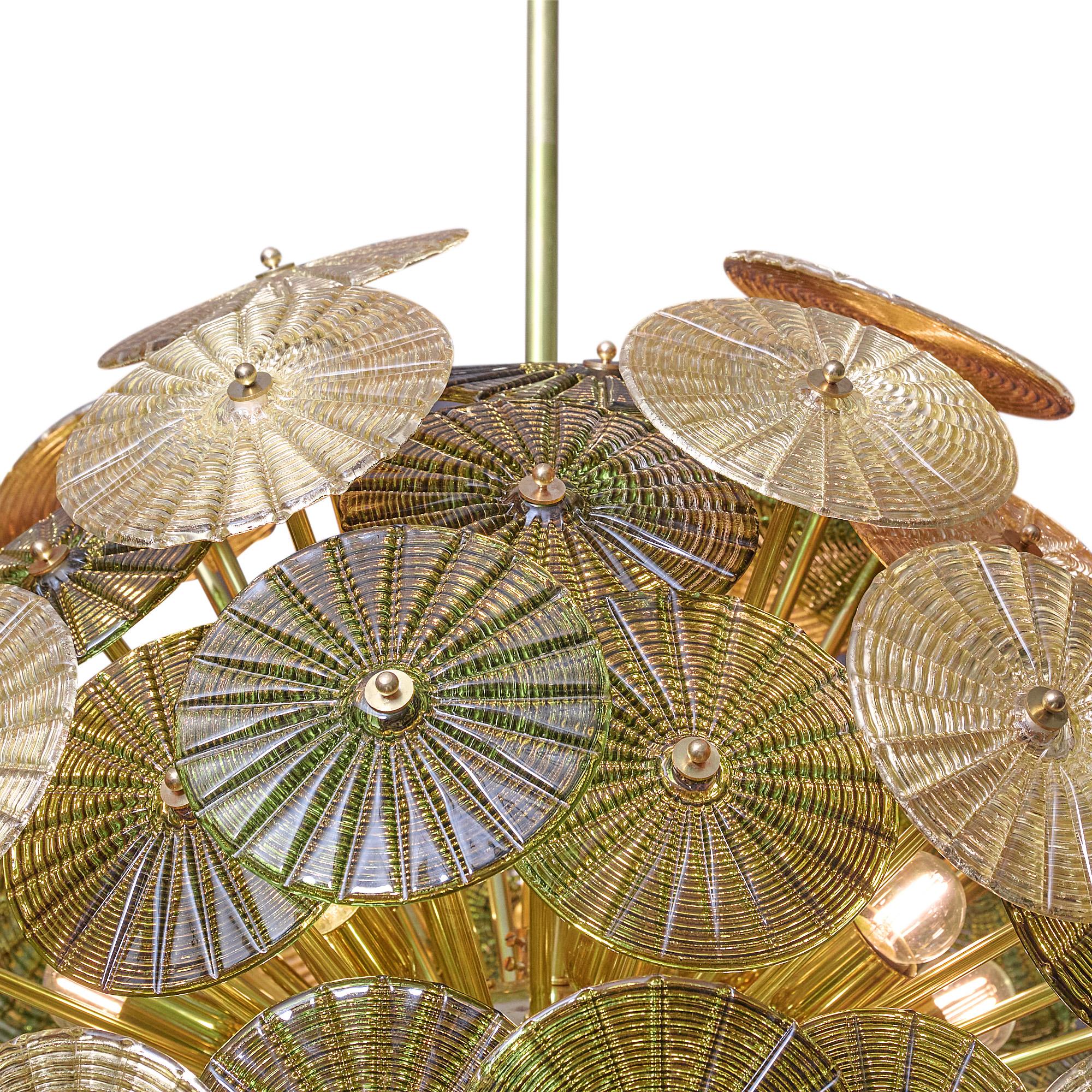 Brass Green and Gold Murano Glass Sputnik For Sale