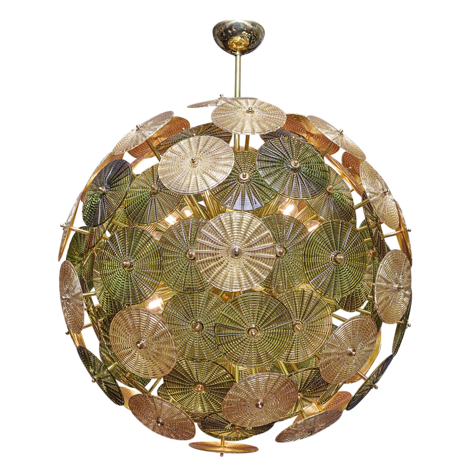 Green and Gold Murano Glass Sputnik For Sale 2