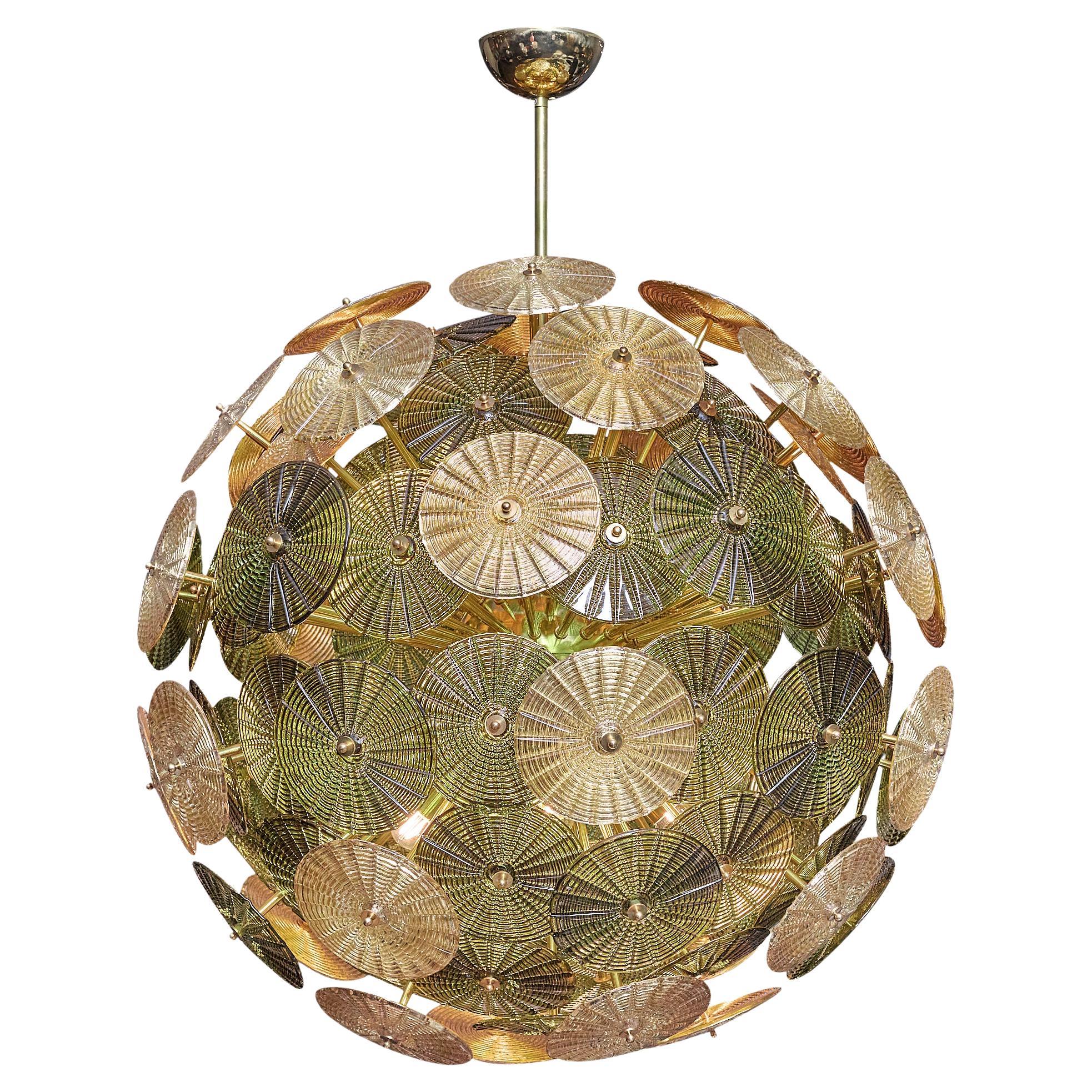 Green and Gold Murano Glass Sputnik For Sale