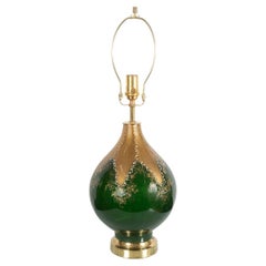 Retro Green and Gold Painted Glass Table Lamp