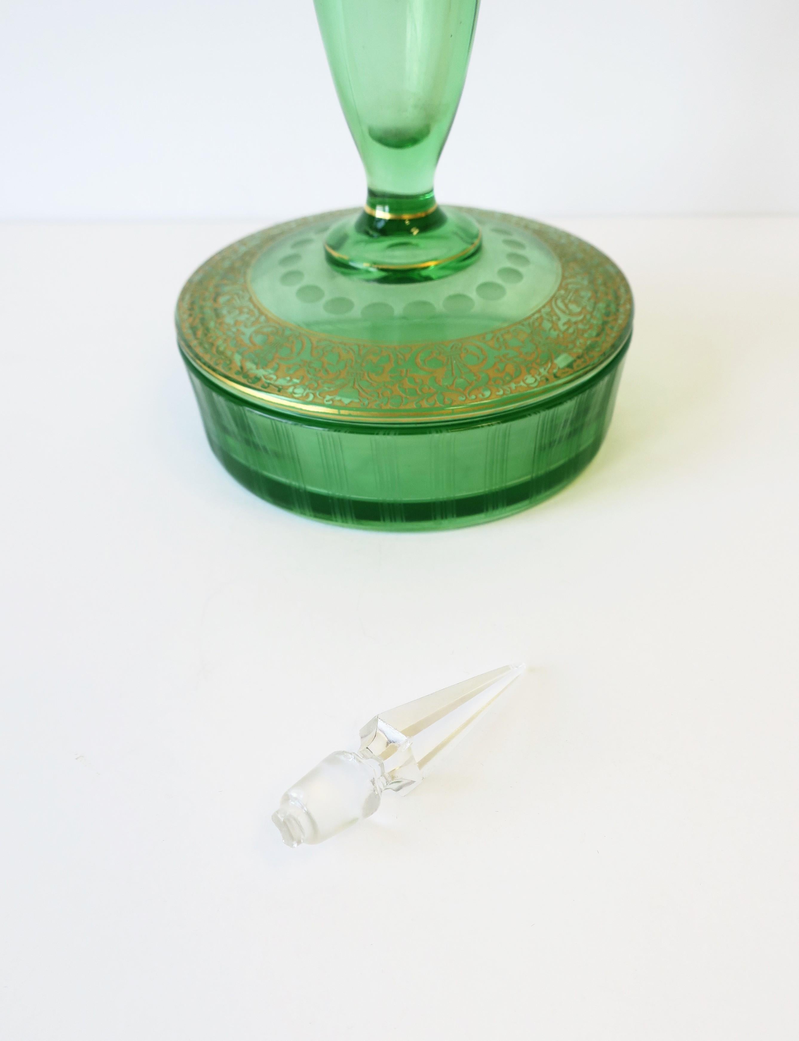 Green Glass Box and Perfume Vanity Bottle For Sale 2