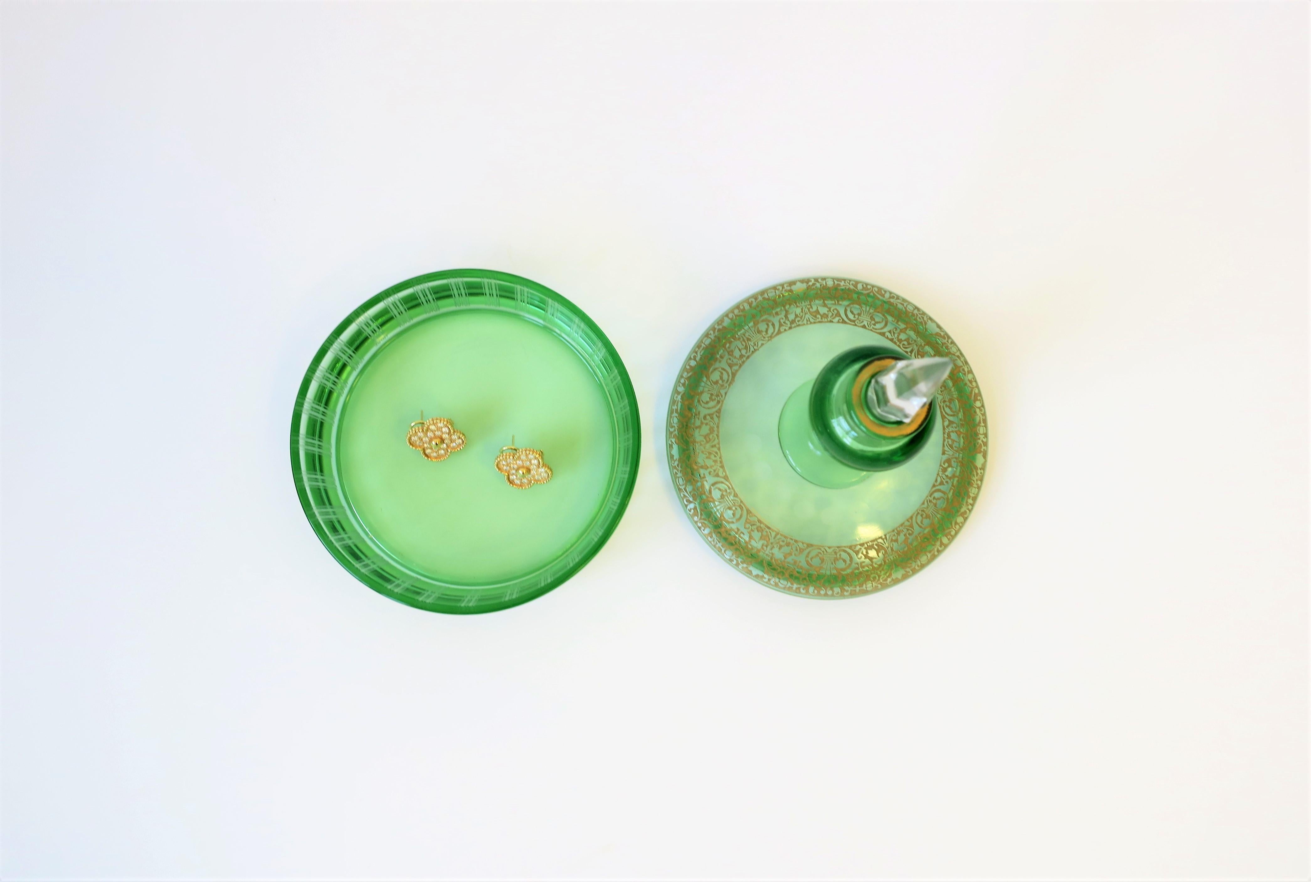 20th Century Green Glass Box and Perfume Vanity Bottle For Sale