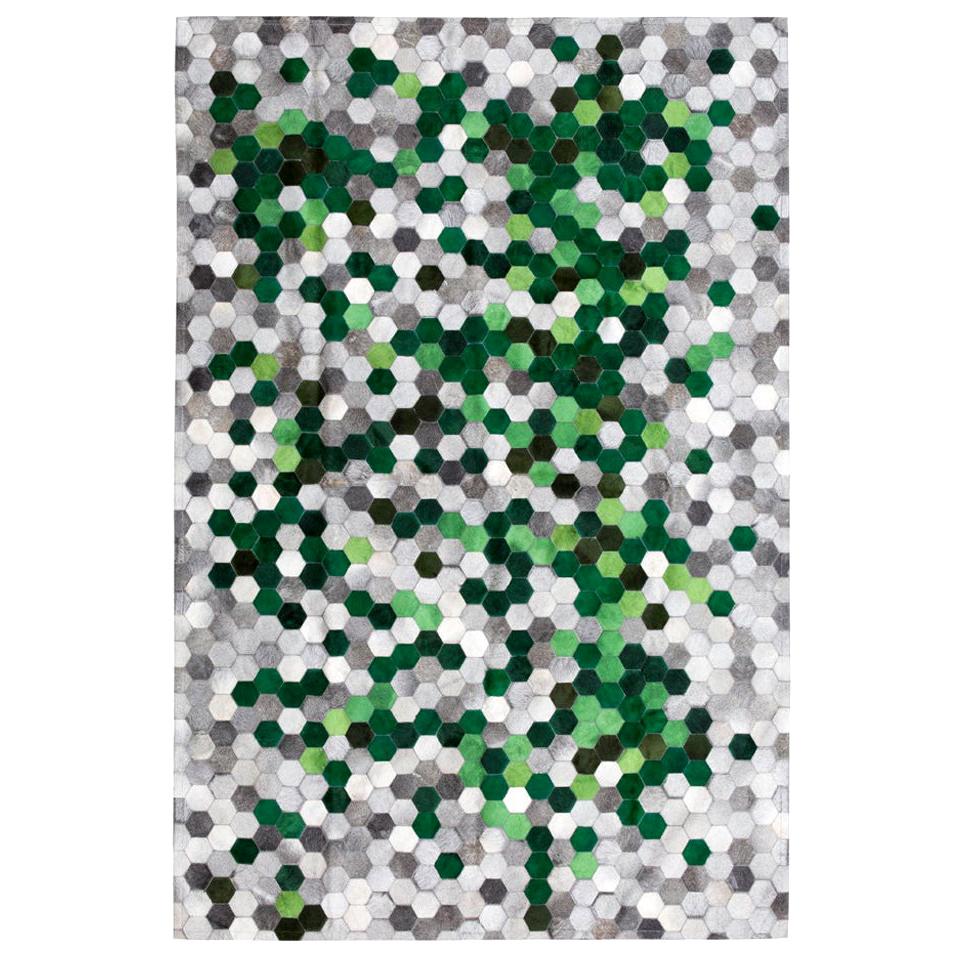 Green and Gray Customizable Angulo Cowhide Area Floor Rug Medium
