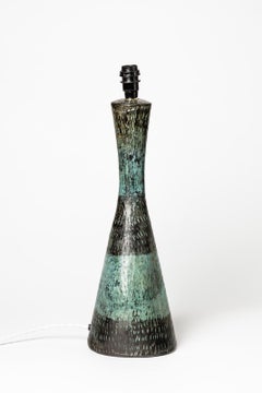 Green and Grey Copper Metal Freeform Table Lamp Midcentury Design, 1970