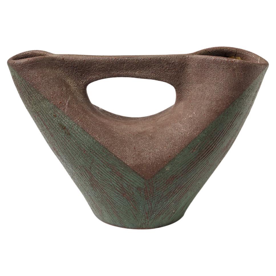 Freiformige Keramikvase mit Vogel in Grün und Grau von Accolay, 20. Jahrhundert Design