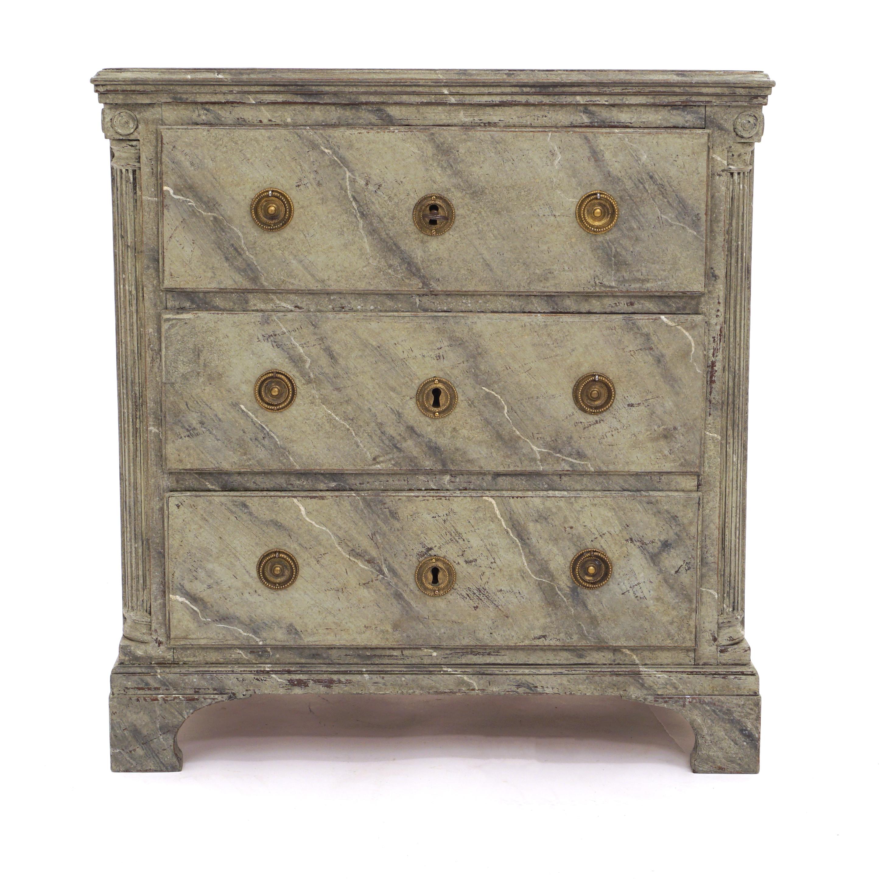 Green and grey marbled Danish Louis XVI commode with three drawers
Denmark, circa 1780.