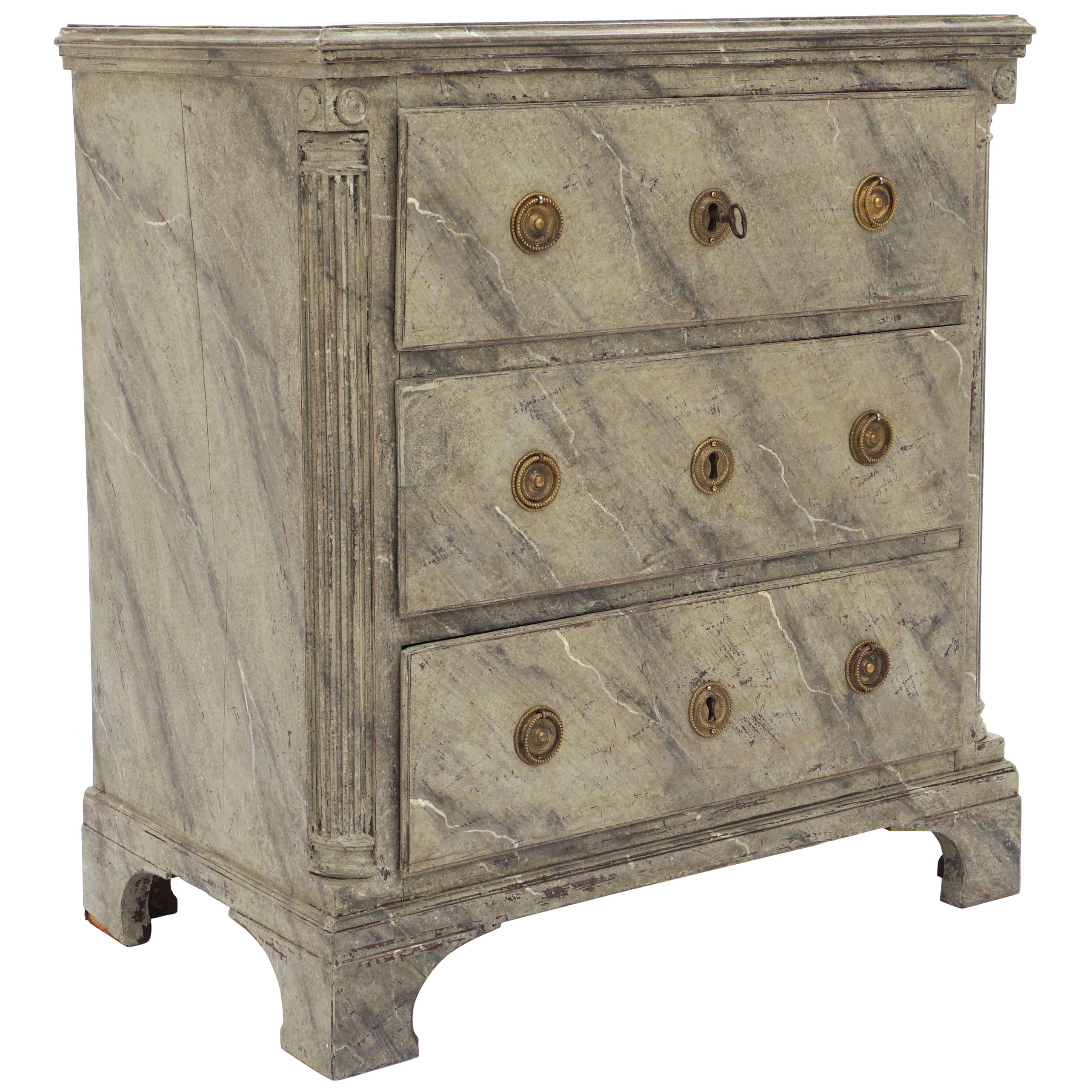 Green and Grey Marbled Danish Louis XVI Commode with Three Drawers For Sale
