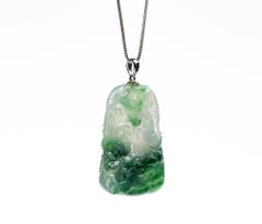 Green and Icy Jadeite Jade Lotus Leaf with Goldfish Pendant, Certified Untreated