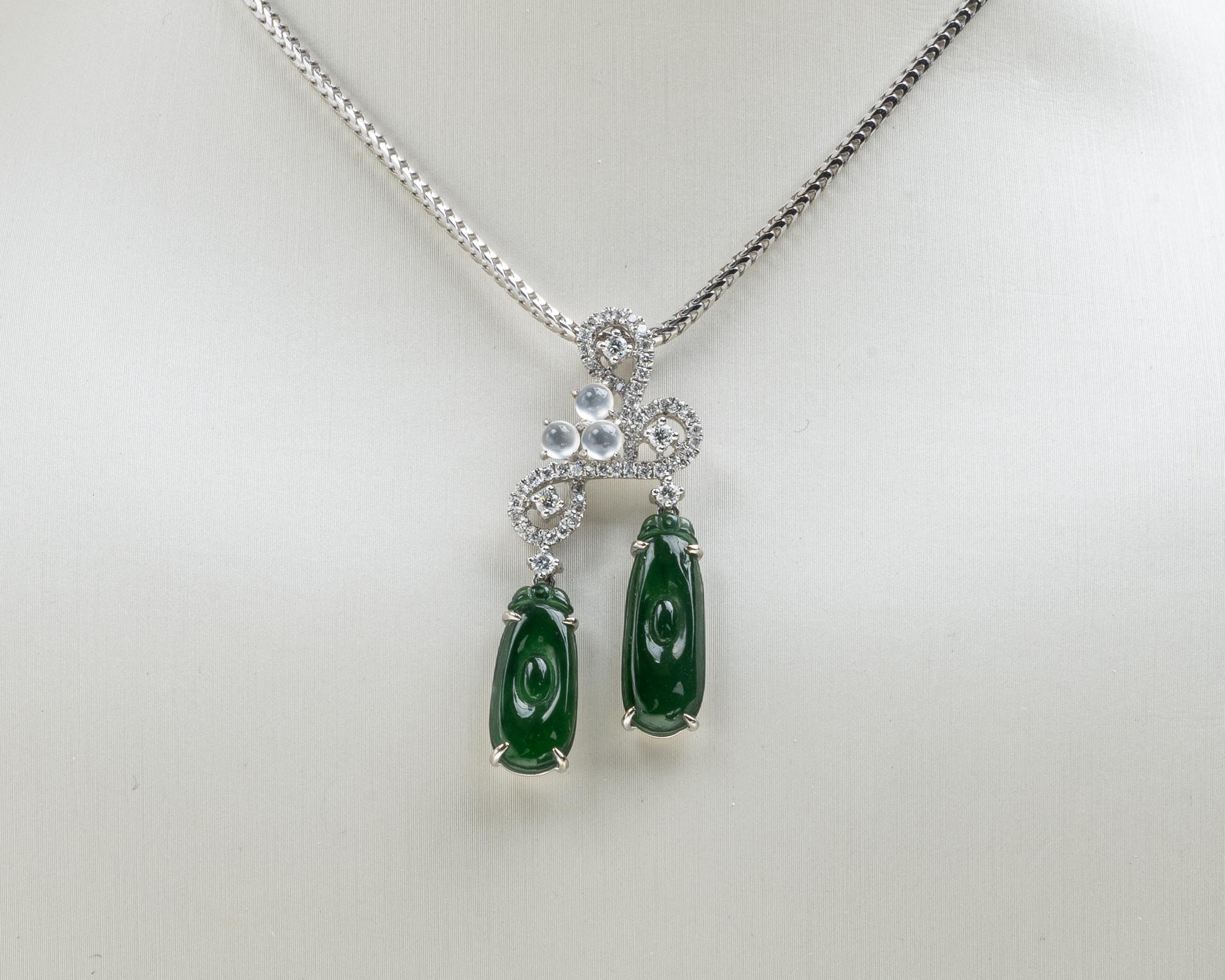 Women's or Men's Green and Icy Jadeite Jade Gold Coin and Diamond Pendant, Certified Untreated For Sale