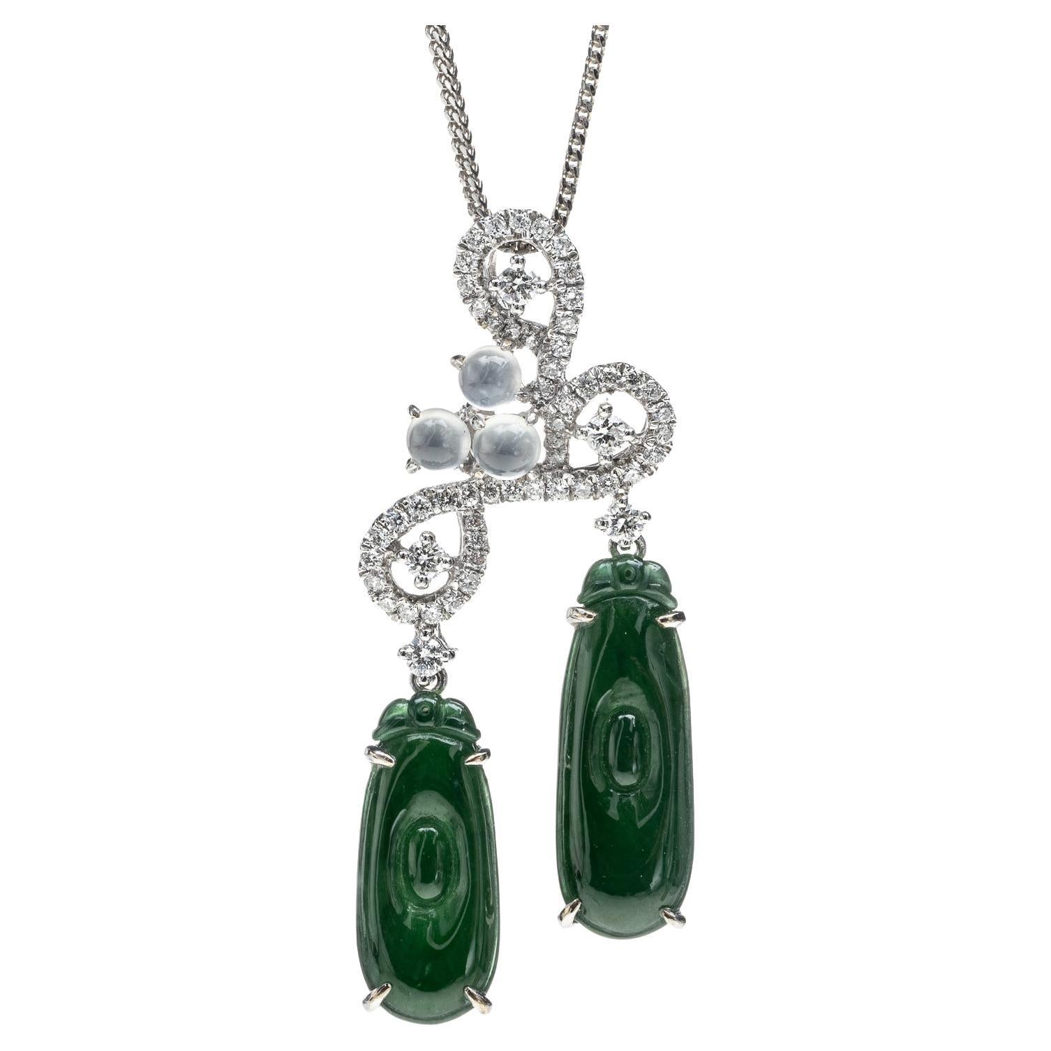 Green and Icy Jadeite Jade Gold Coin and Diamond Pendant, Certified Untreated