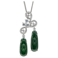 Green and Icy Jadeite Jade Gold Coin and Diamond Pendant, Certified Untreated