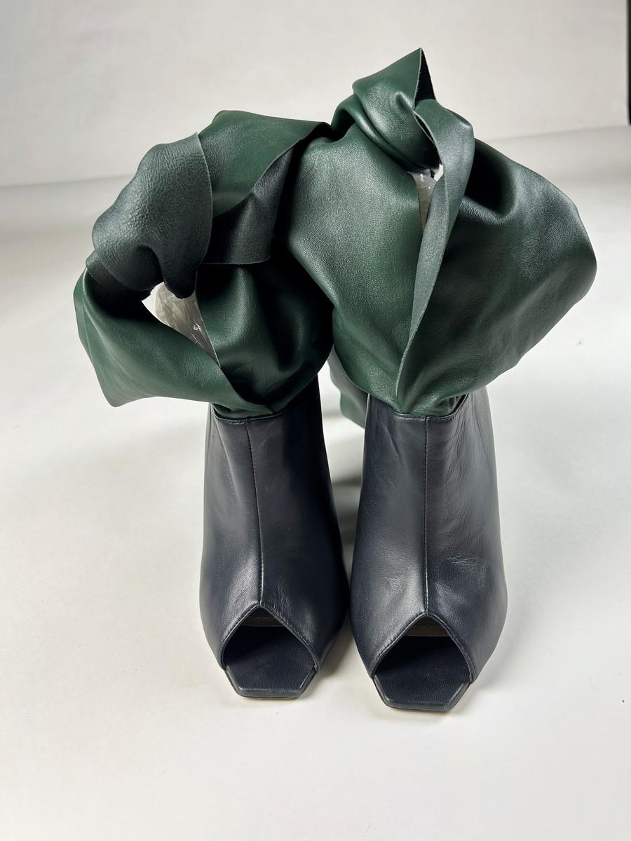 Green and ink blue leather boots by John Galliano for Christian Dior Circa 2000 For Sale 6