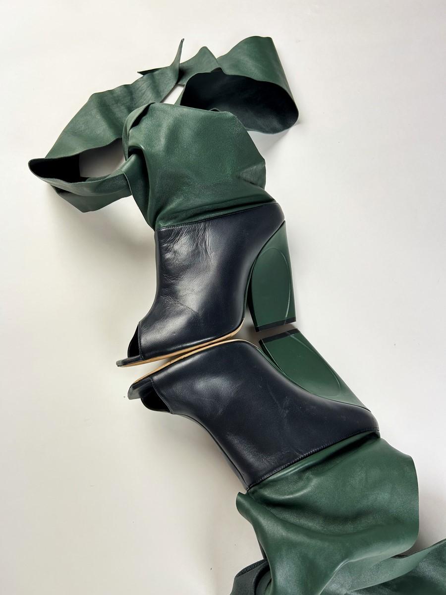 Green and ink blue leather boots by John Galliano for Christian Dior Circa 2000 For Sale 7