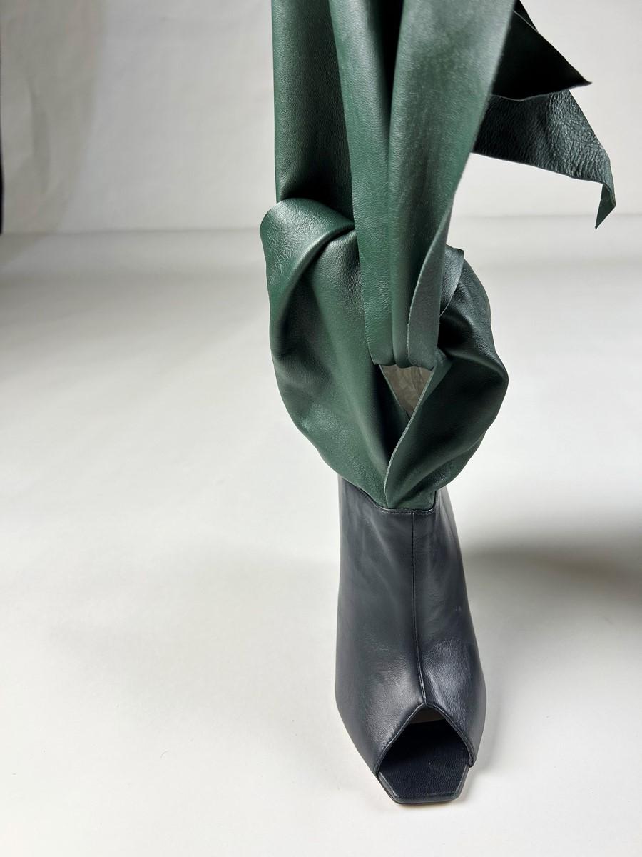 Green and ink blue leather boots by John Galliano for Christian Dior Circa 2000 For Sale 9