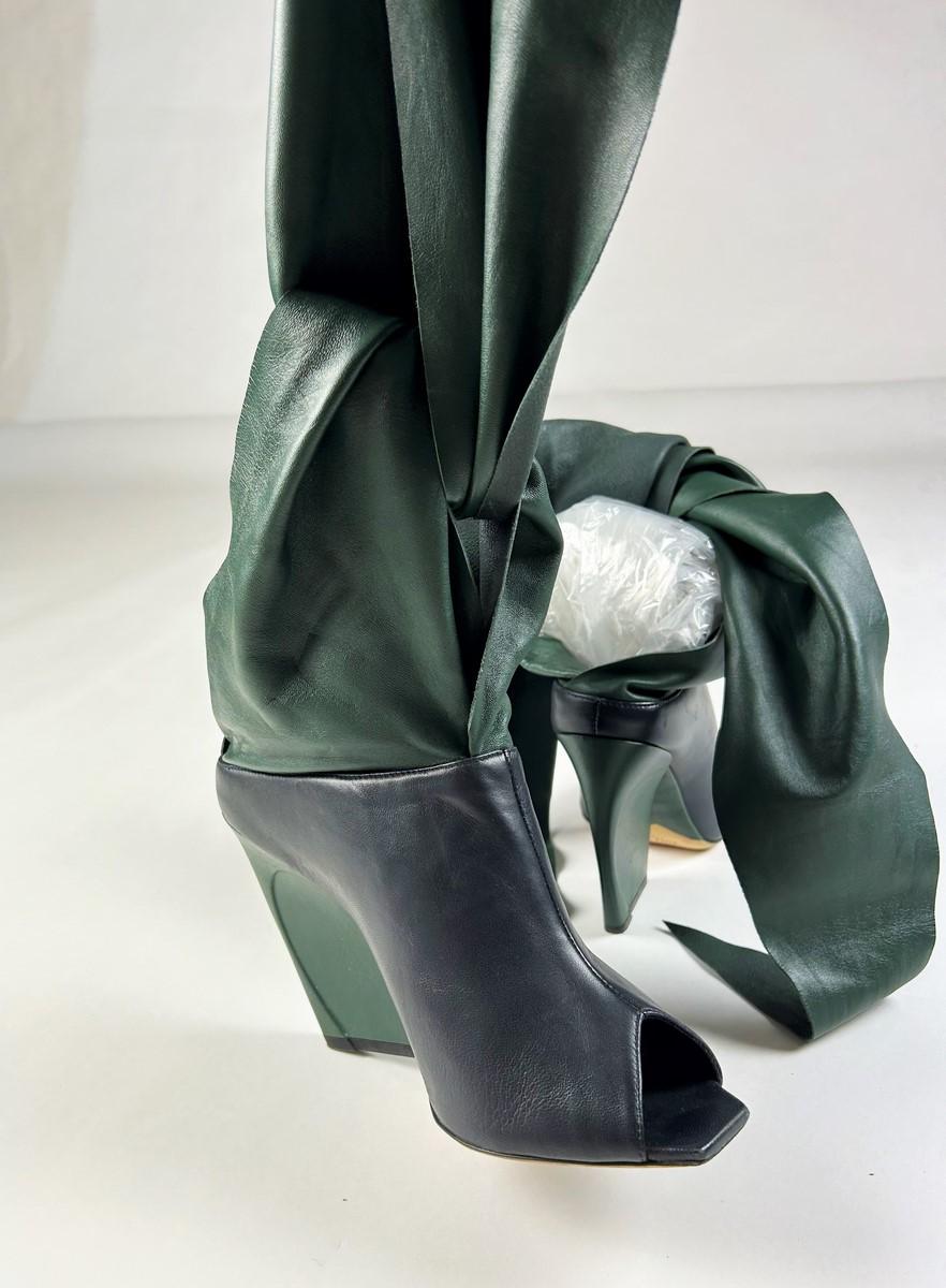 Green and ink blue leather boots by John Galliano for Christian Dior Circa 2000 For Sale 10