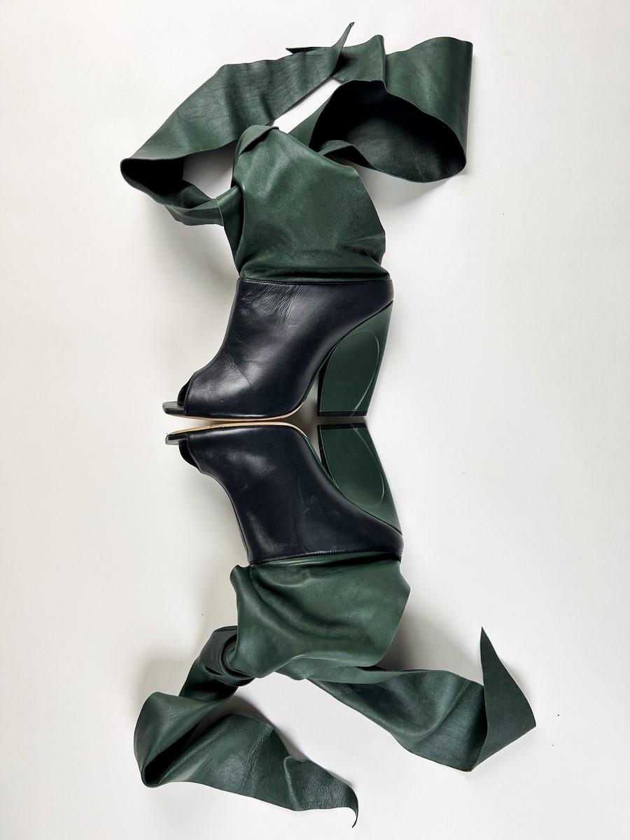 Green and ink blue leather boots by John Galliano for Christian Dior Circa 2000 For Sale 11