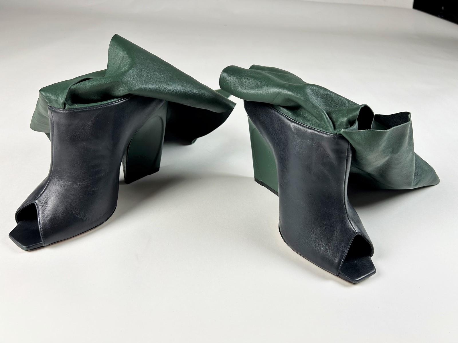 Green and ink blue leather boots by John Galliano for Christian Dior Circa 2000 For Sale 2