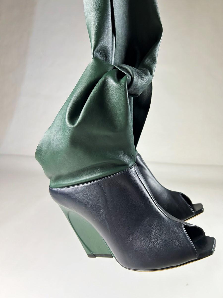 Green and ink blue leather boots by John Galliano for Christian Dior Circa 2000 For Sale 4