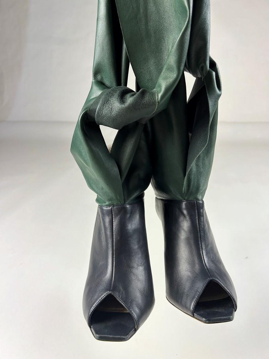 Green and ink blue leather boots by John Galliano for Christian Dior Circa 2000 For Sale 5